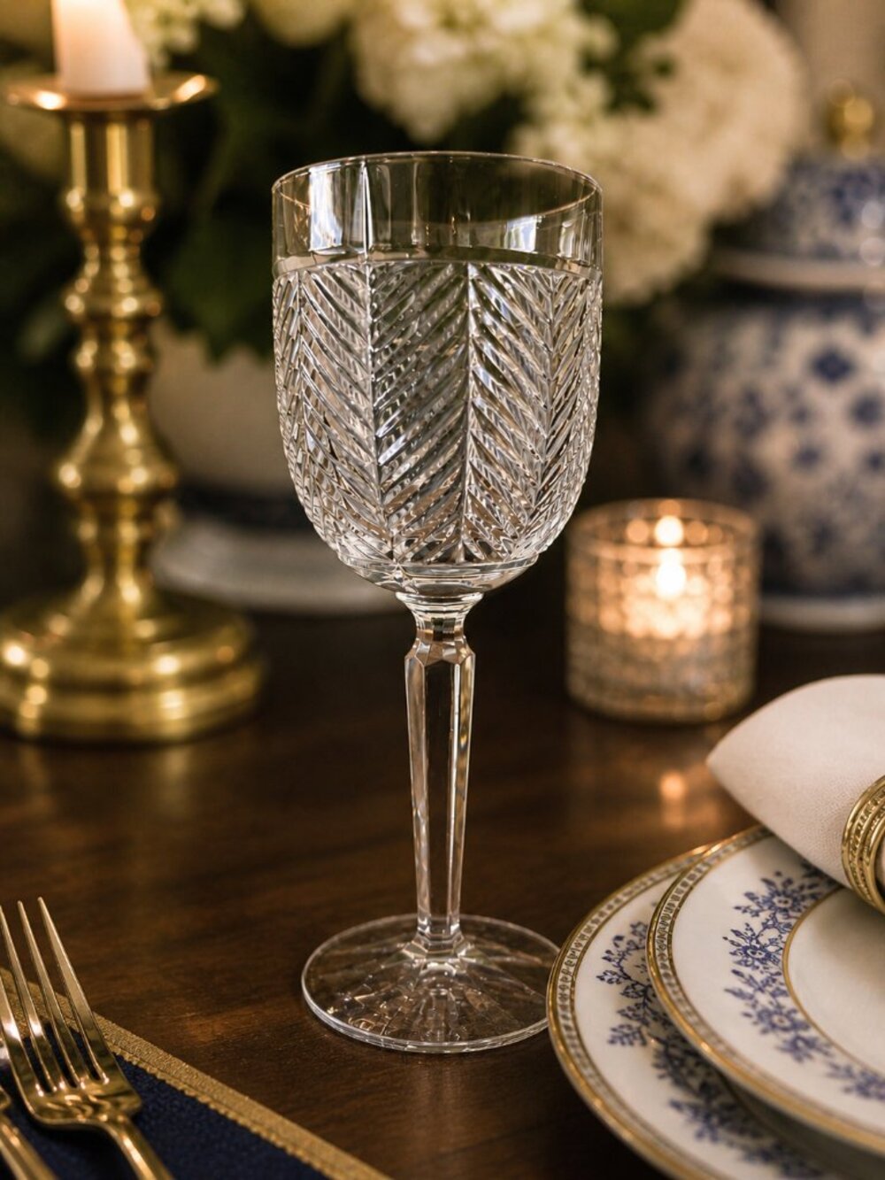 Refined! Ralph Lauren Crystal Herringbone Wine Glass Set of 4 - RARE!